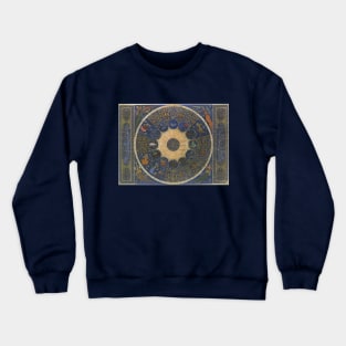 Vintage Rulers Horoscope, Antique Islamic Zodiac Wheel Crewneck Sweatshirt